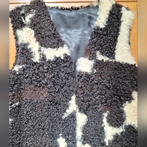 Vintage Persian lamb vest curly Karakul fur shearling furry cow print cowboy - Picture 4 of 11